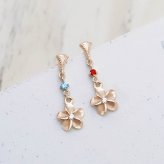 ハワイアンジュエリー ゴールド ピアス プルメリア ピンクゴールド ピアス 誕生石 選べる ミル打ち ジルコニア ミルグレイン 揺れる カラーストーン 片耳(1個)購入可 K14 シリコンキャッチ 20G ゲージ BY THE SEA バイザシー プレゼント ハロウィン 【品番：GE413R】