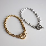 ステンレス マンテル チェーンブレスレット あずき 細身 2カラー 2サイズ レディース シンプル 華奢 上品 大人 きれいめ カジュアル ミニマル 重ね付け 手元 アクセサリー 丸型 留め具 デイリー オフィス 金属アレルギー対応