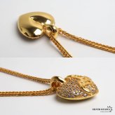 ステンレス ハートネックレス パヴェ ゴールド ダブル喜平 メンズ ペンダント ストーン ハートモチーフ 立体的 唐草模様 ゴールドカラー キラキラ 存在感 男性用 アクセサリー 首飾り ヒップホップ ストリート お兄系