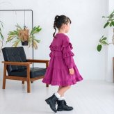 Rora ワンピース 通販 フリルワンピース キッズワンピース 長袖ワンピース お出掛け かわいい 通園通学用 小学校低学年 お出かけ着 セミフォーマル 春秋冬用 かわいい子供服 おしゃれ 女の子 女の子用 発表会