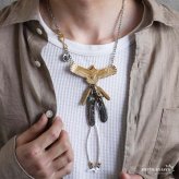 ステンレス ゴールド 特大イーグルネックレス フェザーネックレス インディアンジュエリー ペンダントネックレス メンズネックレス 18KGP 太角 あずきチェーン 太陽メタル 細身 羽根 精巧 立体的 かっこいい 男性 金属アレルギー対応