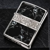 ZIPPO かっこいい アラベスク＆黒大理石 ジッポライター Arabesque Marble 両面加工 彫刻 シルバー ブラック ギフト おしゃれ 黒銀 メンズ プレゼント 送料無料