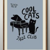 日本製 猫 ネコ ジャズ グランドピアノ A3 サイズ ポスター アート おしゃれ 絵画 インテリア 北欧 イラスト マット紙 艶消し アートパネル 額 フレーム デザイン 壁掛け ギフト 新築祝い ディスプレイ  速達 送料無料