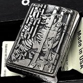 ZIPPO ライター 虎 アンティークシルバー メタル重ね貼り ジッポ クロームバレル 和柄 日本 おしゃれ タイガー かっこいい ギフト プレゼント メンズ 渋い