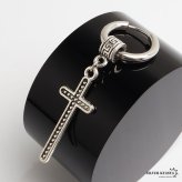 ステンレス クロスピアス 十字架 ミル打ち ドロップピアス フープピアス シルバー 揺れる 存在感 幾何学 模様 大きめ プチプラ 片耳1点 つけっぱなしok メンズ 男性 金属アレルギー対応 イヤリング