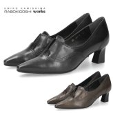 ラボキゴシ ワークス レディース パンプス 本革 黒 ブラック 日本製 ポインテッドトゥ チャンキーヒール 5cm RABOKIGOSHI works 12879