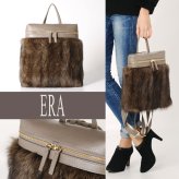 ERA フィッシャー ＆ カーフ スクエア リュック ファーバッグ レディース 秋 冬 天ファスナー トープ 大人 ファー バッグ 母 女性 ギフト プレゼント 7F (01000540r)