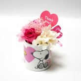 【公式ライセンス商品】スヌーピーハートミニカップピンク（Thank you・Happy Birthday・Congratulations) / プリザーブドフラワー 花 お花 フラワー フラワーギフト キャラ スヌーピー かわいい 雑貨 インテリア プレゼント ギフト 母の日 誕生日 記念日 お祝い
