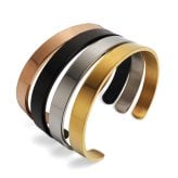 ステンレス 幅8mm 平打ちバングル シンプル 4カラー 2サイズ ブレスレット レディース メンズ アクセサリー 無地 光沢 オープンタイプ 上品 ベーシック ミニマル カジュアル きれいめ 重ね付け 男女兼用 金属アレルギー対応 【刻印対象】