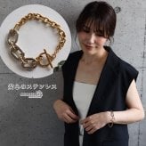 ステンレス お洒落さん マンテルブレスレット 切り返し チェーンブレスレット コンビカラー ゴールド 18KGP デザイン メタル アシンメトリー 大ぶり 小豆 リンク レディース 女性 金属アレルギー対応