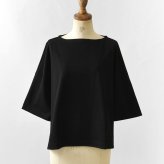 【NARU ナル】コットン デラヴェジャージー ワイド シャツ / カットソー (654202)レディース 秋 冬 7分袖 七分袖 5分袖 無地 ボートネック ゆったり 体型カバー シンプル ナチュラル カジュアル きれいめ 黒 日本製 60代 50代 40代