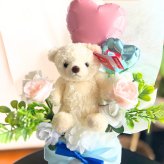 くま入り バルーンフラワーブーケ 花束 ハートバルーン ギフト 誕生日 プレゼント 発表会 卒業祝い 入学祝い 結婚祝い 記念日 女性 女友達 子供 お祝い ぬいぐるみ おしゃれ かわいい バルーンブーケ フラワーギフト ピンク ブルー ブラウン