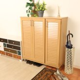 収納家具 ラック ルーバーシューズボックス ワイド ナチュラル