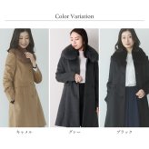 カシミヤ コート レディース カシミヤ100% フォックス ファー 着丈85cm ミドル丈 ブラック 秋 冬 40代 50代 大人 カシミヤコート フォーマル 卒業式 母 ひざ丈 小さいサイズ 低身長 ギフト プレゼント 6F (02000070r)
