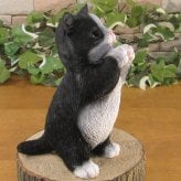 猫　置物 リアル　シンお願いキャット　１　ハチワレ　ネコ　動物オブジェ　ガーデン　オーナメント　店舗　カウンター　装飾　オブジェ　インテリア　玄関先　庭　ねこ好きさん人気ギフト　動物人気ギフト　クリスマスプレゼント　お誕生日祝い　母の日人気　父の日人気　敬老の日人気