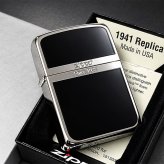 ZIPPO ライター ジッポ 1941 復刻 レプリカ シルバー＆ブラック 黒銀 スタンダード 両面加工 かっこいい おしゃれ シンプル 丸角 メンズ ギフト