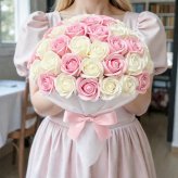 【ミルキーピーチ】「サヴォンローズ」 花束 ブーケ バラの花束 薔薇の花束 花ギフト フラワーギフト フラワーボックス プロポーズ サプライズ ソープフラワー シャボンフラワー 石鹸フラワー 石鹸の花 石鹸のバラ 枯れない花 インテリア 母の日 父の日 敬老の日 クリスマス バレンタイン ホワイトデー 誕生日 入学 卒業 就職 結婚祝い 結婚記念日 退職祝い 記念日 