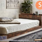 ベッド 寝具 シングル 収納 フレームのみ 木製 Cave 寄木柄 引出し付 大容量 収納付き シングルサイズ 棚付き コンセント付き ヴィンテージ風 モダン レトロ 北欧 西海岸 ブルックリン おしゃれ