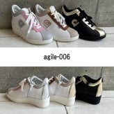 ルコライン 靴 アージレ バイ ルコライン スニーカー agile-006GO BARDOLINO LAM 本革 ブラック 黒 / ゴールド 金色 サイドファスナー付 agile by RUCO LINE