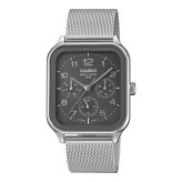 カシオ 腕時計 メンズ スクエア メッシュ メタル グレー シルバー 多針 日付 曜日 24時間表示 アナログ CASIO 海外モデル おしゃれ ビジネス プレゼント 収納ケース付き ギフト 成人 卒業 入学