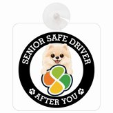 カーサイン 高齢者マーク SENIOR SAFE DRIVER ポメプー 車内用 吸盤タイプ 収れん火災防止タイプ 肉球 日本製 車 ステッカー