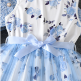 子供ドレス ピアノ発表会 ボレロ ジャケット+ワンピース　キッズ ブルー （110-160CM）パープル　ピンク 七五三 ロング パーティー プリンセス ウエディング 中学生 誕生日 入園式 入学式 演奏会 フラワーガール ギフト　花柄フォーマル２点セット　特別な日を華やかに彩る