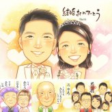 結婚式のプレゼントに、似顔絵という形に残る贈り物を。ラッピング対応で、贈り物として渡しやすい似顔絵です。 似顔絵 ギフト 結婚式 贈り物 名入れ プレゼント 手描き 結婚式 ブライダル 婚礼 ウェディング 記念 新郎 新婦 両親 カップル 名入れ 修正無料 下書き確認 親孝行 宝物 そっくり サプライズ 思い出 ウェディング 結婚式 一生もの 百寿祝い 卒寿祝い 大人数 感動 イラスト 贈答品