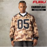 FUBU フブ ゲームシャツ メンズ レディース fam-62713 フットボールシャツ 長袖 Vネック ナンバリング 迷彩 チョコチップ カモフラ ロンT オーバーサイズ ストリート ヒップホップ ダンス カジュアル M L XL XXL 2026FW Karlas