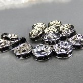 ラインストーンロンデルまとめ売り卸売り黒色銀平型10mm100個