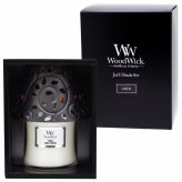 アロマキャンドル ギフト WoodWick ウッドウィック ジャーS 復刻 シェードセット 木製芯の焚き火キャンドル パチパチ音 ホワイトティー＆ジャスミン リネン 化粧箱入り ラッピング無料 メッセージカード無料 クリスマス 誕生日 お礼 プレゼント Sakuya