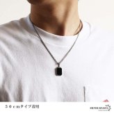 ステンレス ブラック ストーンネックレス ペンダントネックレス 小ぶり シンプル ダブル喜平チェーン 細身 シルバー メタル 小さい プレート 四角 長方形 幾何学 メンズ 男性 金属アレルギー対応