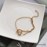 ステンレス 可愛い ハートブレスレット 切り返し チェーンブレスレット お洒落 華奢 細身 ゴールド 18KGP ボールチェーン リンク キュート シンプル ワンポイント レディース 女性 金属アレルギー対応