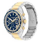 コーチ 腕時計 メンズ 正規品 5年保証 チャーター クロノグラフ 44mm ブルー ゴールド シルバー ツートン メタルベルト タキメーター 30m防水 ビジネス 夫 彼氏 父 誕生日 プレゼント ギフト 純正ショッパー付き COACH 成人 卒業 入学
