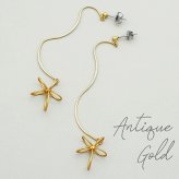 【在庫限り】真鍮×アンティークゴールド×チタンポスト ワイヤー フワラー 花 ロング ピアス スタッド 大ぶり 秋 個性的 イエロー ゴールド 落ち着き 大人 全品1個ずつバラ売り プレゼント