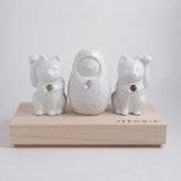 【縁起物×天然石】Jeramic開運招福セット / 招き猫×だるま / 白 / 3体セット / ギフトボックス付き / 瀬戸焼 置物【送料無料（北海道・沖縄を除く）】