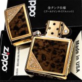 ZIPPO ライター ジッポ ゴールド＆ブラウン クラシック アラベスク 両面加工 マーブル柄 金タンク かっこいい ギフト メンズ プレゼント