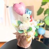 くま入り バルーンフラワーブーケ 花束 ハートバルーン ギフト 誕生日 プレゼント 発表会 卒業祝い 入学祝い 結婚祝い 記念日 女性 女友達 子供 お祝い ぬいぐるみ おしゃれ かわいい バルーンブーケ フラワーギフト ピンク ブルー ブラウン