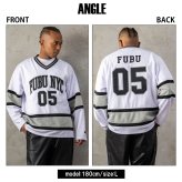 FUBU フブ ホッケーシャツ メンズ レディース fam-62712 ホッケージャージ ゲームシャツ 長袖 Vネック ナンバリング ロゴ プリント オーバーサイズ ストリート ヒップホップ ダンス カジュアル M L XL XXL 2026FW Karlas