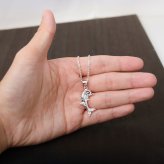 ハワイアンジュエリー シルバー ペアペンダントトップ 2個セット 刻印 無料 誕生石入れ可 スクロールドルフィン ジルコニア付 シルバー925 ネックレス チェーン別売 ペンダントヘッド カップル 夫婦 プレゼント ハロウィン 【品番：SPM2557P】