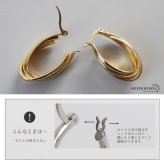 ステンレス 大ぶりピアス 3連ピアス ツイストピアス フープピアス ゴールド シルバー プチプラ 大きめ 存在感 メタル ワイド 両耳2点 レディース 女性 金属アレルギー対応 イヤリング