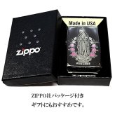 ZIPPO マリア＆ローズ ブラックニッケル ピンク ジッポー ライター 黒 エッチング彫刻 アベマリア おしゃれ バラ ギフト プレゼント Ave Maria 薔薇 メンズ レディース