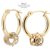 ハワイアンジュエリー フープピアス ピアス イエローゴールド ピアス 外径15mm クロッシングピアス ハイビスカス 透かし バレル 樽 ゴールド 揺れる 片耳(1個)購入可 K14イエローゴールド 14K 20G ゲージ BY THE SEA バイザシー プレゼント ハロウィン 【品番：GE222】
