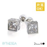 ハワイアンジュエリー ピアス 一粒 ホワイト ブラックジルコニア 選べる 片耳 一個購入可 スタッドピアス スクエア シルバー925 ロジウムコーティング キャッチ シンプル 20G ゲージ BY THE SEA バイザシー メンズ レディース プレゼント ハロウィン 【品番：SE104】