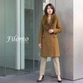 Filomo [フィローモ] カシミヤ ブレンド ウール コート フォックス ファー トリミング テーラーカラー 比翼仕立て ベルト 付き レディース モカ/キャメル/ブラック ギフト プレゼント 卒業式 入学式 母 7F (02000250r)