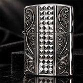 ZIPPO ライター アーマーカスタム ライン ジッポ 両面加工 細密彫刻 中世模様 銀 いぶし仕上げ シルバー かっこいい 重厚 高級 おしゃれ メンズ ギフト プレゼント
