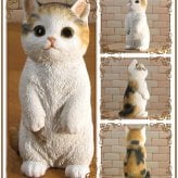 猫　置物 リアル　シンお願いキャット　４　ミケ　ネコ　動物オブジェ　ガーデン　オーナメント　店舗　カウンター　装飾　オブジェ　インテリア　玄関先　庭　ねこ好きさん人気ギフト　動物人気ギフト　クリスマスプレゼント　お誕生日祝い　母の日人気　父の日人気　敬老の日人気