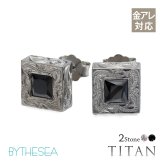 金属アレルギー ピアス ハワイアンジュエリー 純チタン 一粒 ホワイト ブラック ジルコニア 片耳購入可能 スタッドピアス スクエア キャッチ シンプル 20G(ゲージ) BY THE TIEA バイザシー ギフト【品番：TIE102】