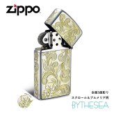 Zippo ライター ジッポライター 愛煙家 喫煙 真鍮 クロムサテーナ クロムメッキ スリムタイプ #1600 スクロール プルメリア 5面手彫り ハワイアンジュエリー おしゃれ かっこいい ジッポーライター BY THE SEA バイザシー 彼氏 夫 男性 メンズ ハロウィン 【品番：FL104C】