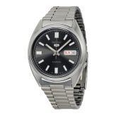 セイコー5 腕時計 メンズ 自動巻き ブラック シルバー SEIKO 5 海外モデル 逆輸入 メタルベルト 曜日 日付 シースルーバック 機械式 誕生日 プレゼント ギフト 収納ケース付き 成人 卒業 入学