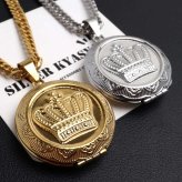 ステンレス ロケットネックレス HIPHOP ダブル喜平チェーンネックレス ロケットペンダント クラウンネックレス 写真 記念 思い出 50cm 60cm ゴールドネックレス 18KGP シルバー 王冠 6面カット メンズ 男性 金属アレルギー対応